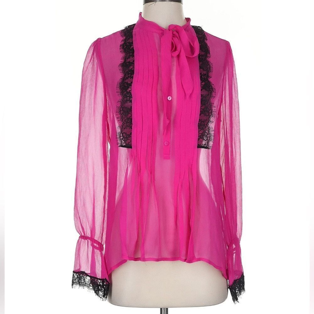 The Kooples Fuchsia and black Silk Lace Blouse, Small, New
